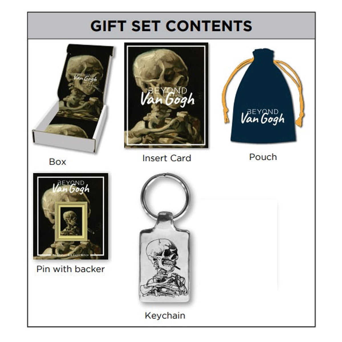 Skeleton of a Skull Keychain & Pin Set